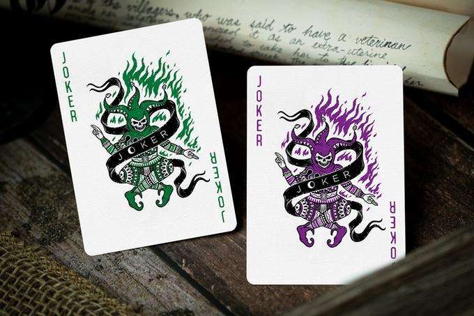 666 Emerald Hellfire & Purple Inferno Gilded Playing Cards 2 Deck Set Cartamundi - Image 2