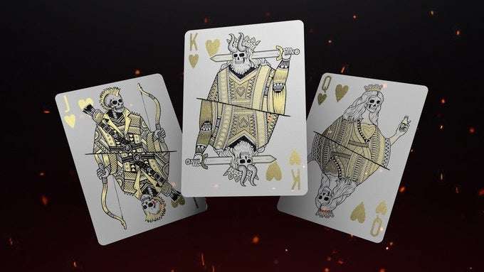 666 Greedy Gold & Skeletal Silver Playing Cards 2 Deck Set - Image 3