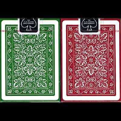 Leaf Back 2 Deck Set Green Red Bicycle Playing Cards - Image 2