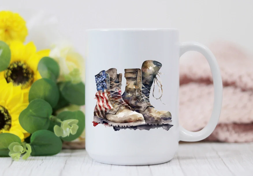 Military Combat Boots Watercolor Flag 15oz Coffee Mug - Image 2