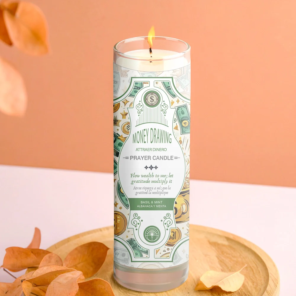Money Drawing Prayer Candle 8" - Image 2
