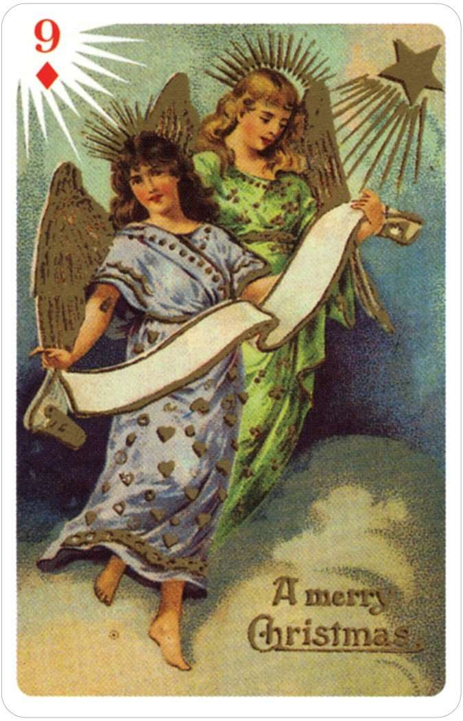 Old Time Christmas Angels Deluxe 2 Deck Bridge Set In Tin USGS - Image 2