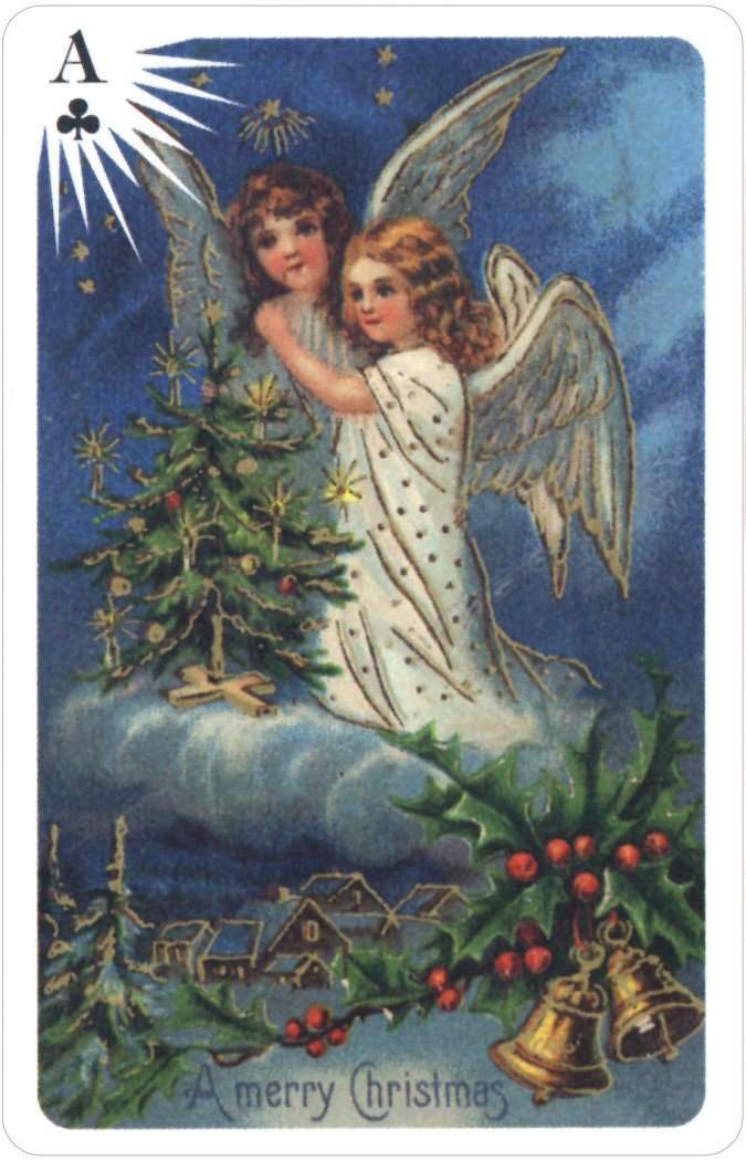 Old Time Christmas Angels Deluxe 2 Deck Bridge Set In Tin USGS - Image 3