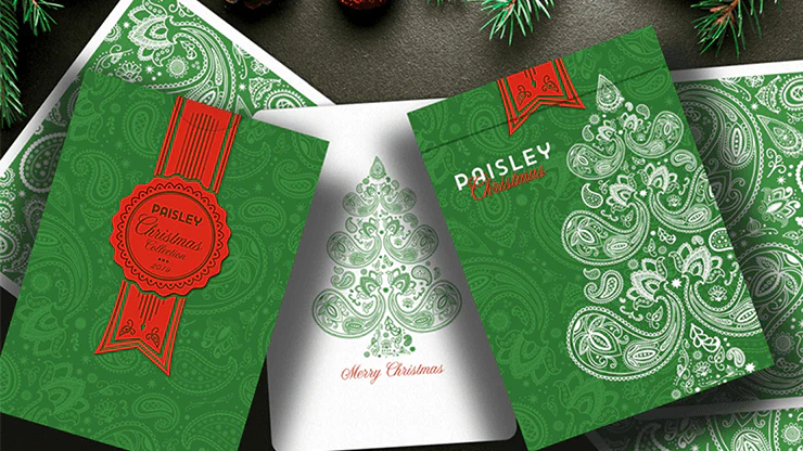 Paisley Metallic Green Christmas Playing Cards USPCC - Image 3