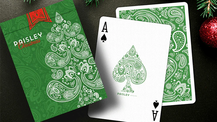 Paisley Metallic Green Christmas Playing Cards USPCC - Image 4